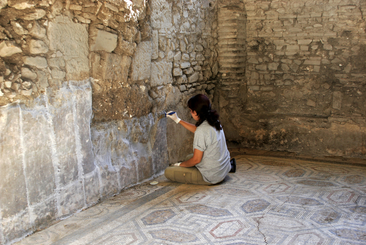 ANTANDROS Geç Roma dönemi villası hamamı duvar resimlerinin restorasyon çalışmaları (Fotoğraf; Firdevs Sayılan)
